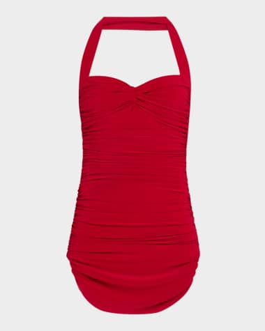 Norma Kamali Bill Shirred Halter One-Piece Swimsuit