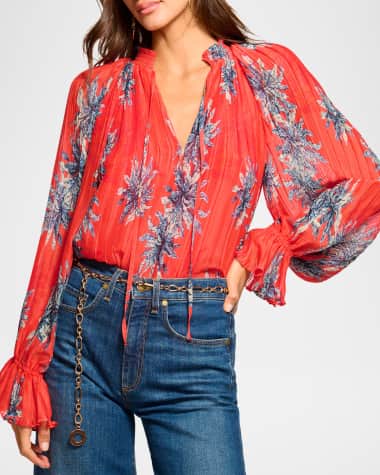Ramy Brook Kassie Pleated Floral Blouse