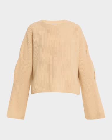 ALLUDE Ribbed Wool-Cashmere Crewneck Sweater