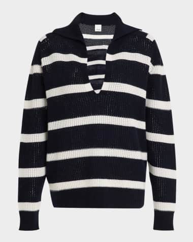 ALLUDE Searfino Striped Polo Sweater