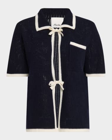 ALLUDE Tie-Front Wool-Cashmere Cardigan