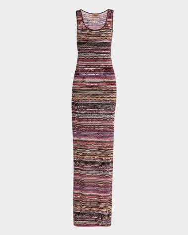 Missoni Metallic Wavy Chevron Scoop-Neck Sleeveless Maxi Dress