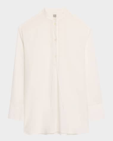 Toteme Stand-Collar Tassel Cotton Voile Shirt