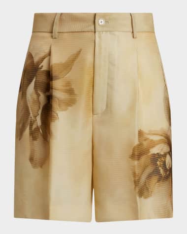 Ralph Lauren Collection Tracy Pleated Floral Silk Gauze Shorts