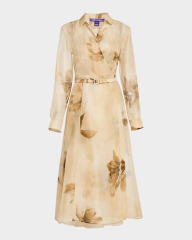 Ralph Lauren Collection Aniyah Floral Gauze Belted Wrap Midi Dress