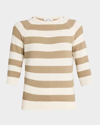 Max Mara Sante Striped 3/4-Sleeve Cotton Sweater