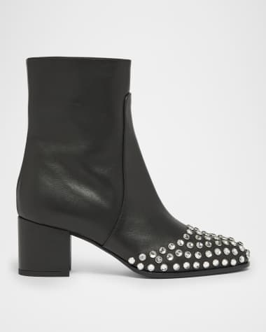 ALAIA Leather Crystal Stud Cap-Toe Ankle Booties