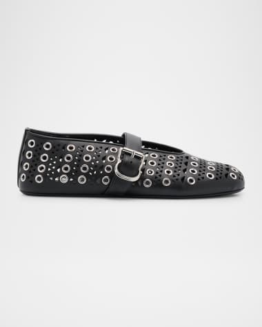 ALAIA Vienne Buckle Eyelet & Laser-Cut Leather Ballet Flats