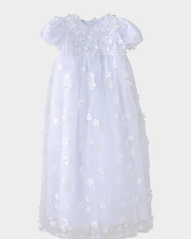 White Label by Zoe Girl's Lousie Scattered 3D Pearl Flower Christening Gown, Size 0-12M