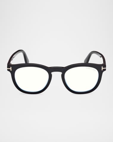 TOM FORD Men's FT5993-BM Round Blue-Block Optical Frames with Magnetic Sunglasses Clip