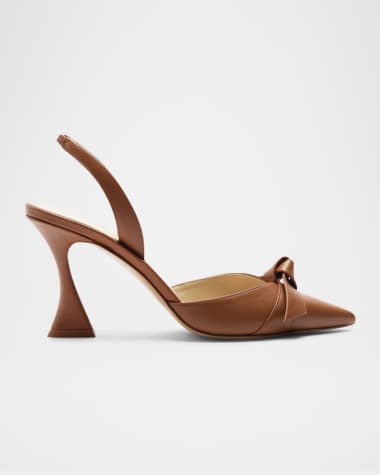 Alexandre Birman Clarita Bell Leather Bow Slingback Pumps