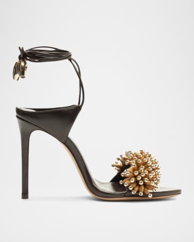 Alexandre Birman Zaya Leather Beaded Ankle-Wrap Sandals