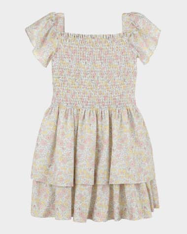 Luli & Me Girl's Floral-Print Smocked Dress, Size 4-6