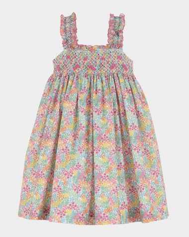 Luli & Me Girl's Floral-Print Jamboree Smocked Dress, Size 4-6X