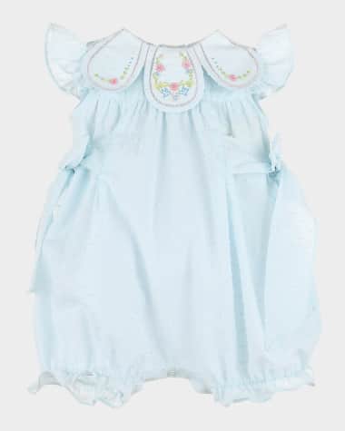 Luli & Me Girl's Swiss Dot Collared Bubble Romper, Size 6M-24M