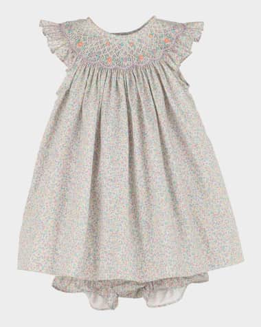 Luli & Me Girl's Floral-Print Smock Bishop Dress, Size 9M-24M