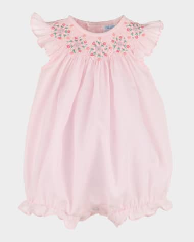 Luli & Me Girl's Classical Diamond Smock Bubble Romper, Size 3M-9M