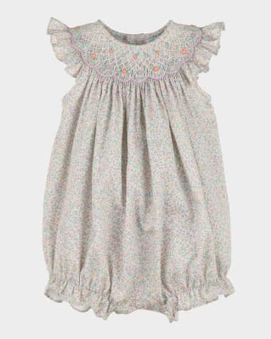 Luli & Me Girl's Floral-Print Smock Bubble Romper, Size 3M-12M