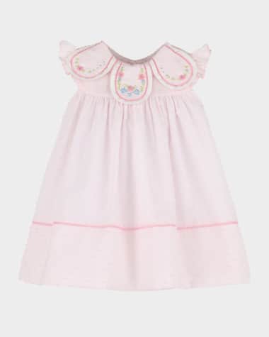 Luli & Me Girl's Swiss Dot Petal Collar Dress, Size 6M-24M