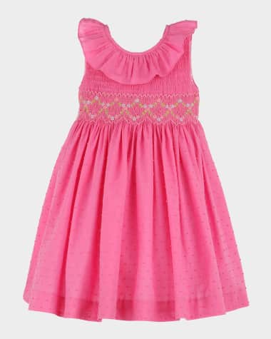 Luli & Me Girl's Swiss Dot Smocked Dress, Size 4T-5