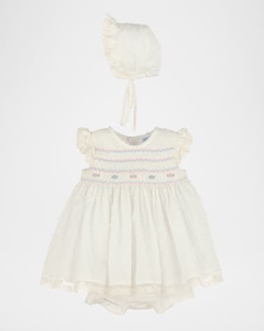 Luli & Me Girl's Swiss Dot Floral Smocked Dress, Size 6M-24M