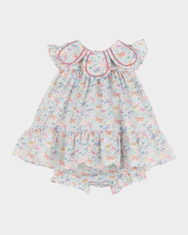 Luli & Me Girl's Butterfly-Print Petal Collared Dress, Size 3M-24M