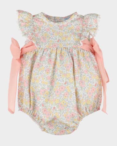 Luli & Me Girl's Floral-Print Bubble Romper W/ Bows, Size 6M-24M
