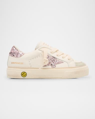 Golden Goose Girl's May Glitter Star Leather Sneakers, Toddler/Kids