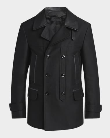 TOM FORD Men's Satin Leather-Collar Peacoat