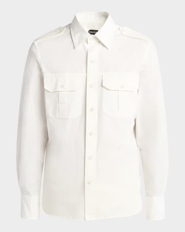 TOM FORD Men's Cotton-Silk Poplin Western Shirt
