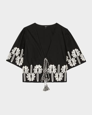 Rails Pari Palm Tree Embroidered Crop Top