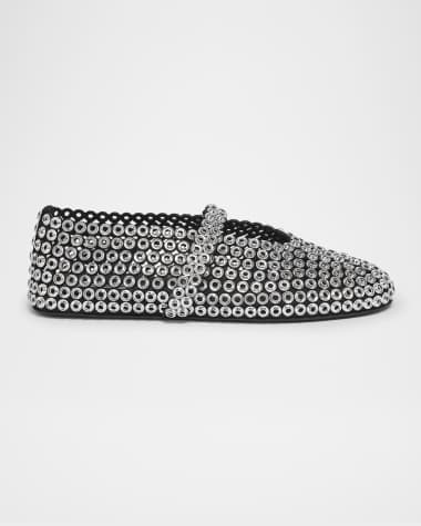 ALAIA Studded Suede Mesh Mary Jane Flats