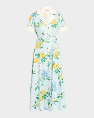 Evi Grintela Clara Belted Floral-Print Midi Shirtdress