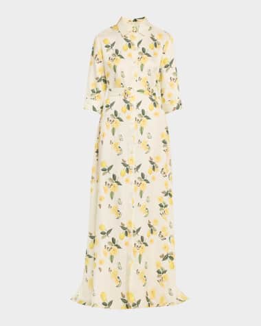Evi Grintela Valerie Belted Lemon-Print Maxi Shirtdress