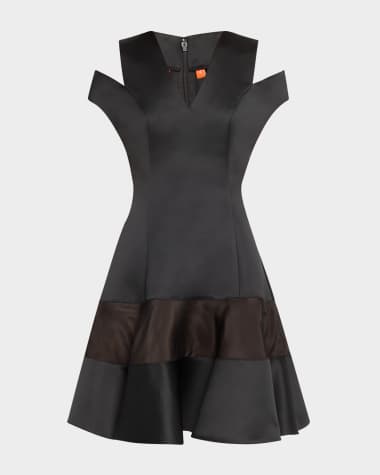 Bach Mai Shoulder Cut Out Flounce Satin Organza Dress