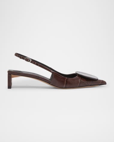 Jacquemus Croc-Embossed Leather Slingback Pumps