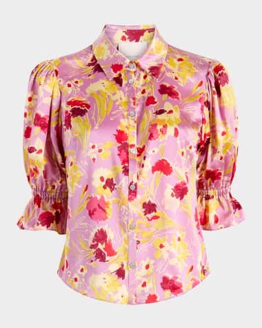 Cinq a Sept Fiona Floral Puff-Sleeve Top