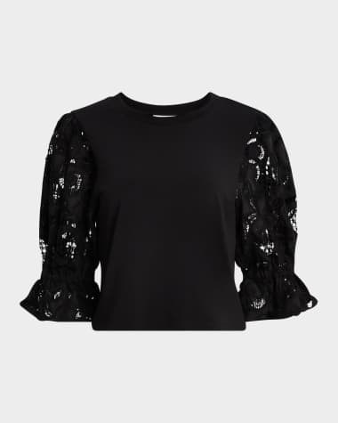 Cinq a Sept Carmine Embroidered Puff-Sleeve Top