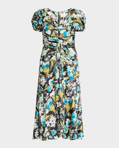 Cinq a Sept Walker Floral Puff-Sleeve Midi Dress