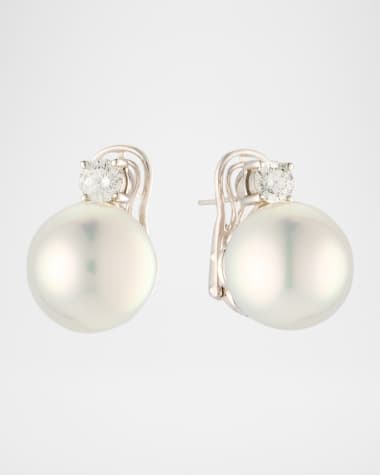 Belpearl 18K White Gold South Sea Pearl and Diamond Earrings