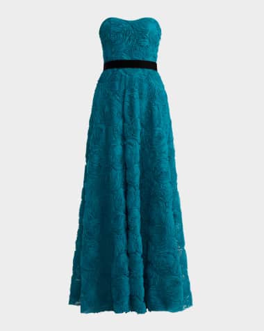 Zac Posen Strapless Rosette Applique Tulle Gown