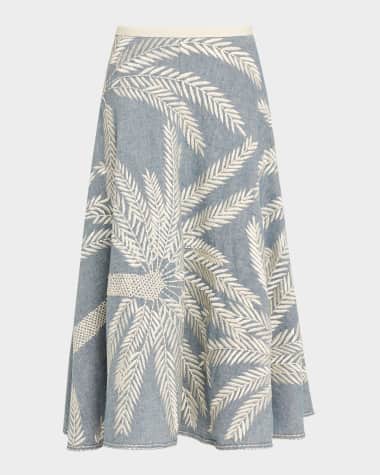EMPORIO SIRENUSE Tasha 3 Palm Embroidered Midi Skirt