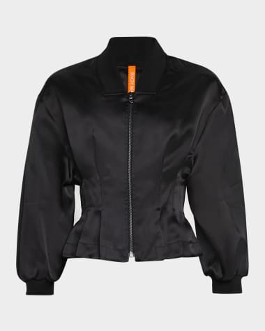 Bach Mai Nipped-Waist Peplum Silk Bomber Jacket