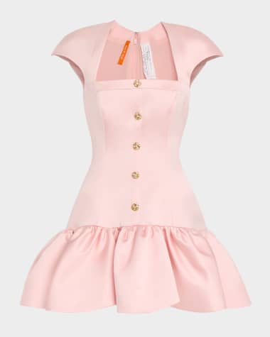 Bach Mai Square-Neck Cap-Sleeve Volant Ruffle Mini Dress