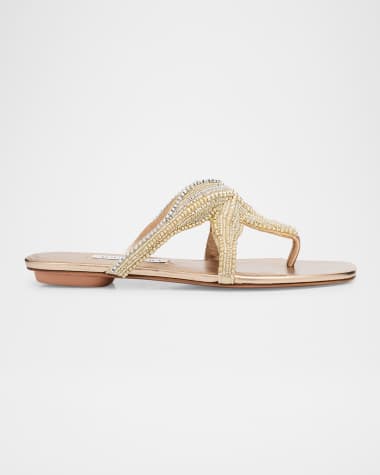 Aquazzura Pearly Beaded Flat Thong Sandals