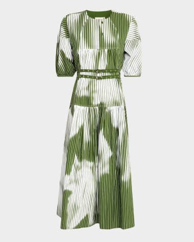 LOVEBIRDS The Diana Belted Striped Cotton Midi Dress
