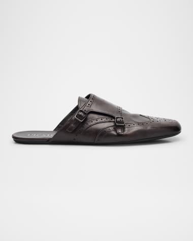 Prada Men's Shuffle Leather Double-Monk Strap Mules