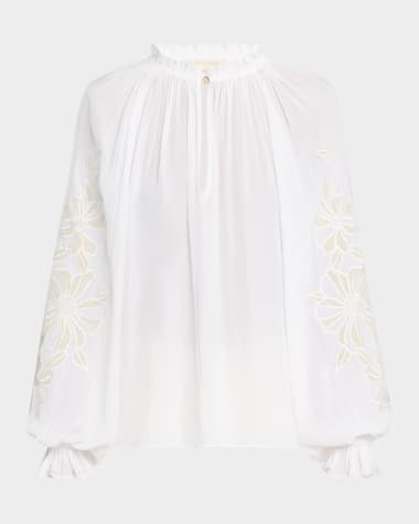 Ramy Brook Nelida Floral Embroidered Balloon-Sleeve Blouse