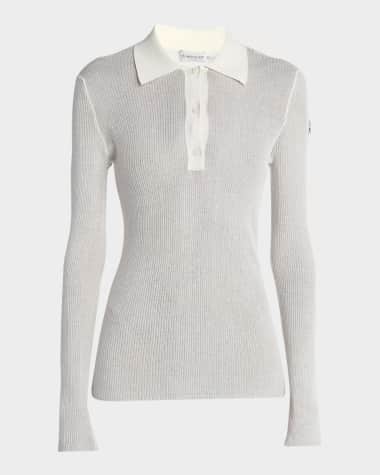 Moncler Long-Sleeve Ribbed Polo Shirt