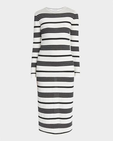 Moncler Stripe Long-Sleeve Midi Dress